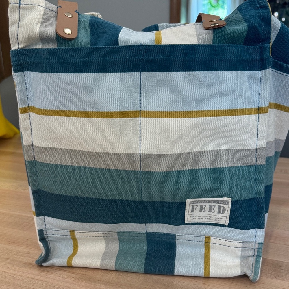 Striped Canvas Tote Bag - Blue and Gray